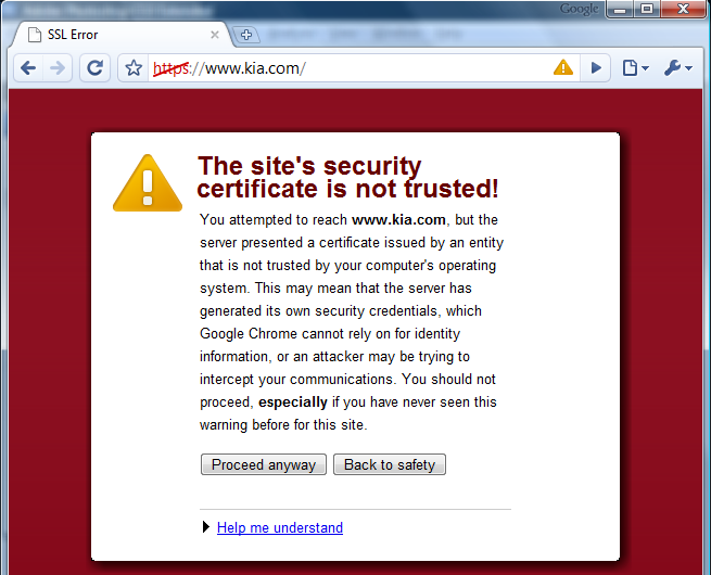 Certificate Not Trusted Error in Google Chrome