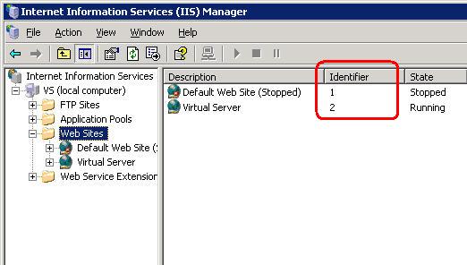 Find the site identifier by clicking on Web Sites in IIS
