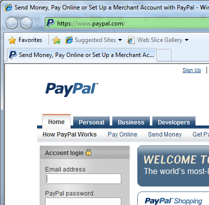 Secure HTTPS Login on PayPal
