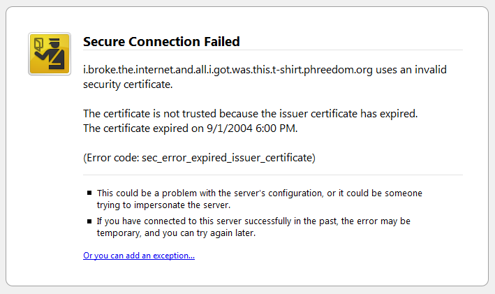 Expired SSL Certificate in Firefox 3
