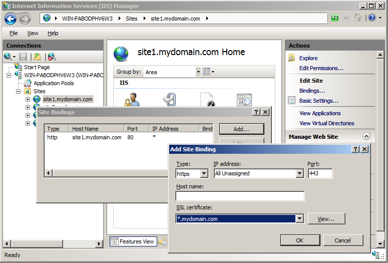 Bind the SSL Certificate to the first site on the IP address
